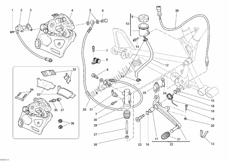 Todas as partes de Sistema De Freio Traseiro do Ducati Sportclassic Sport 1000 S USA 2008